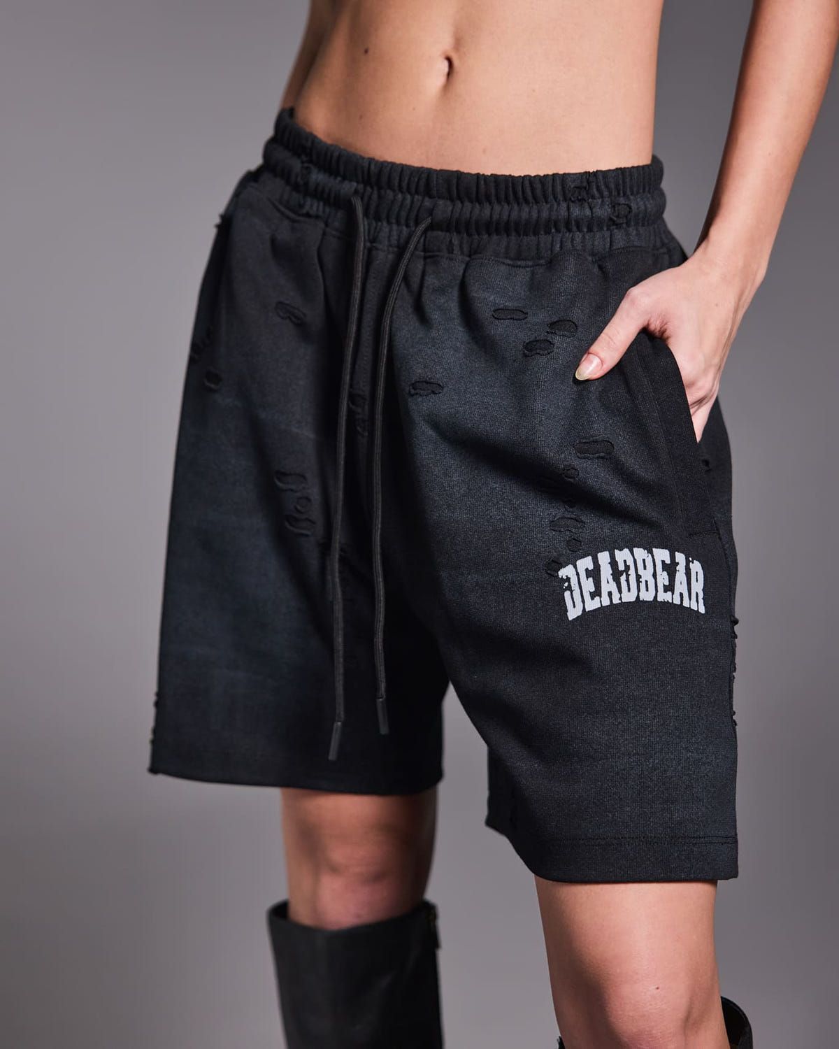 Distressed Washed Black Shorts - image 5