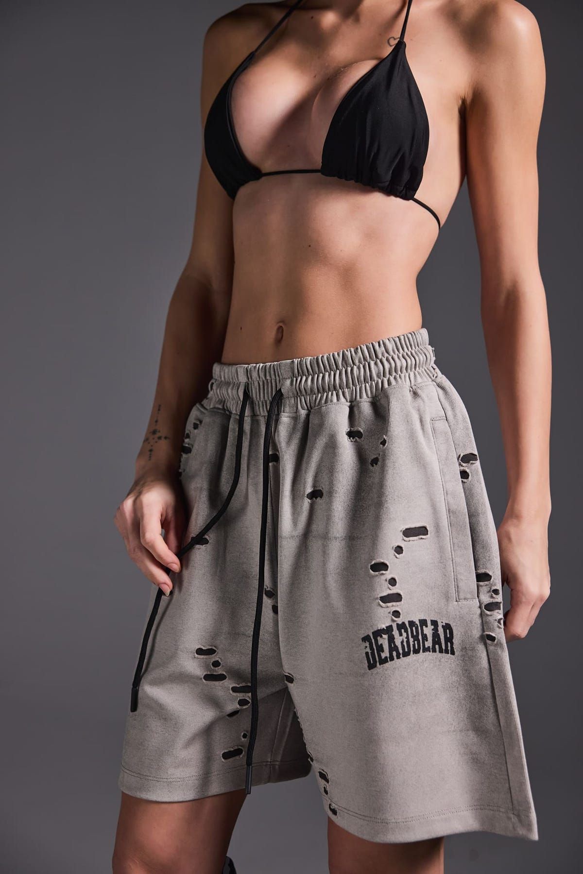 Distressed Washed Grey Shorts - image 4