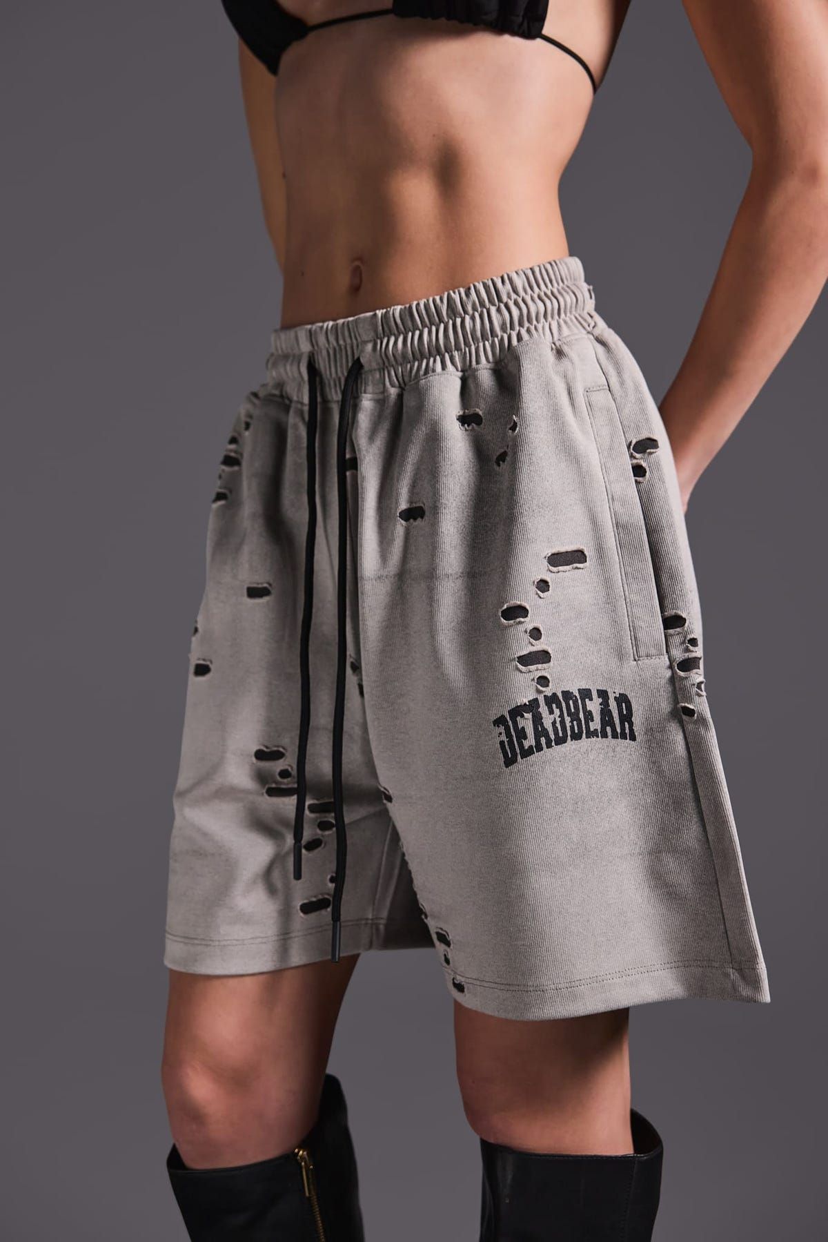 Distressed Washed Grey Shorts - image 9