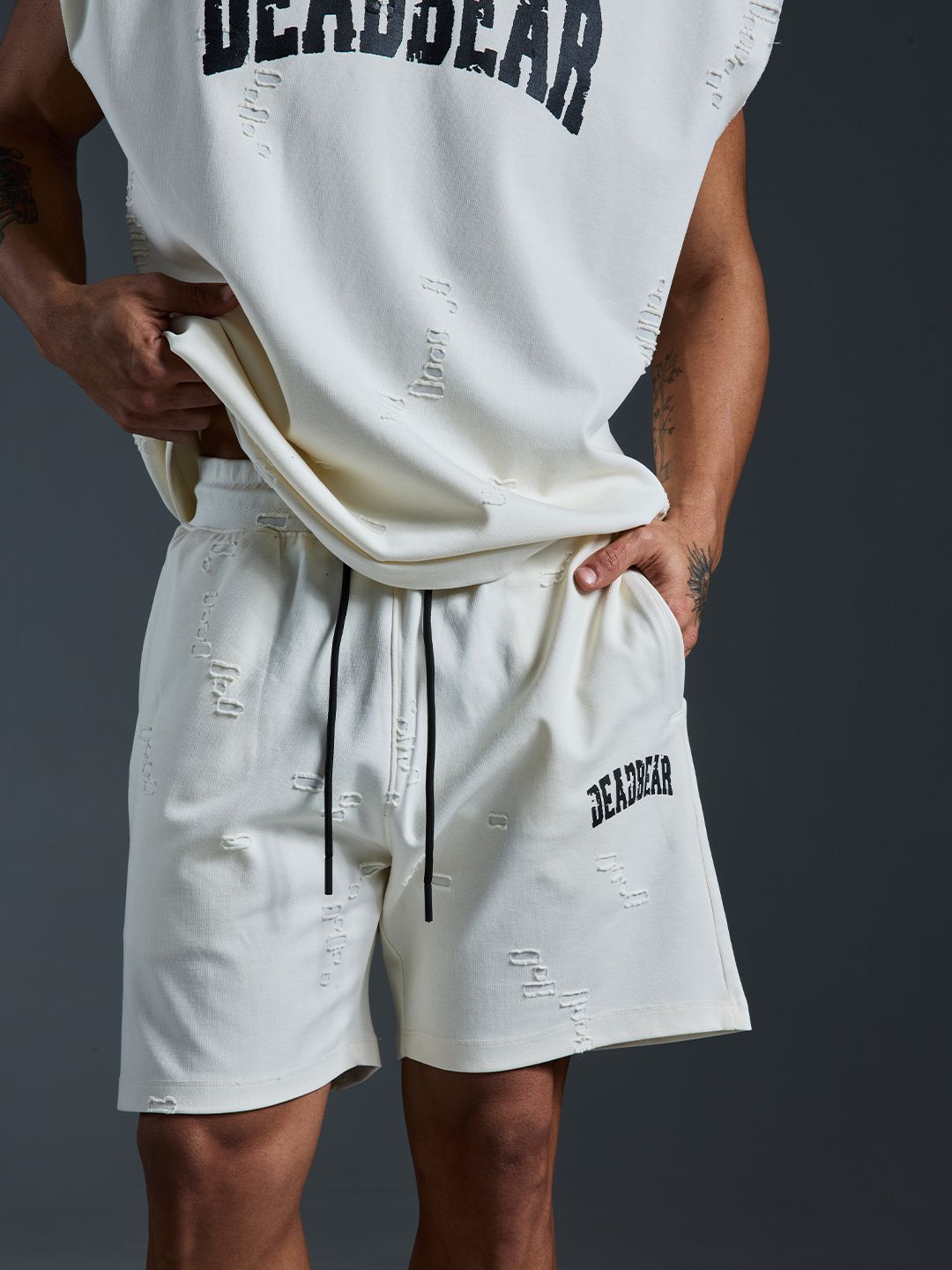 Distressed Cream White Shorts - image 5