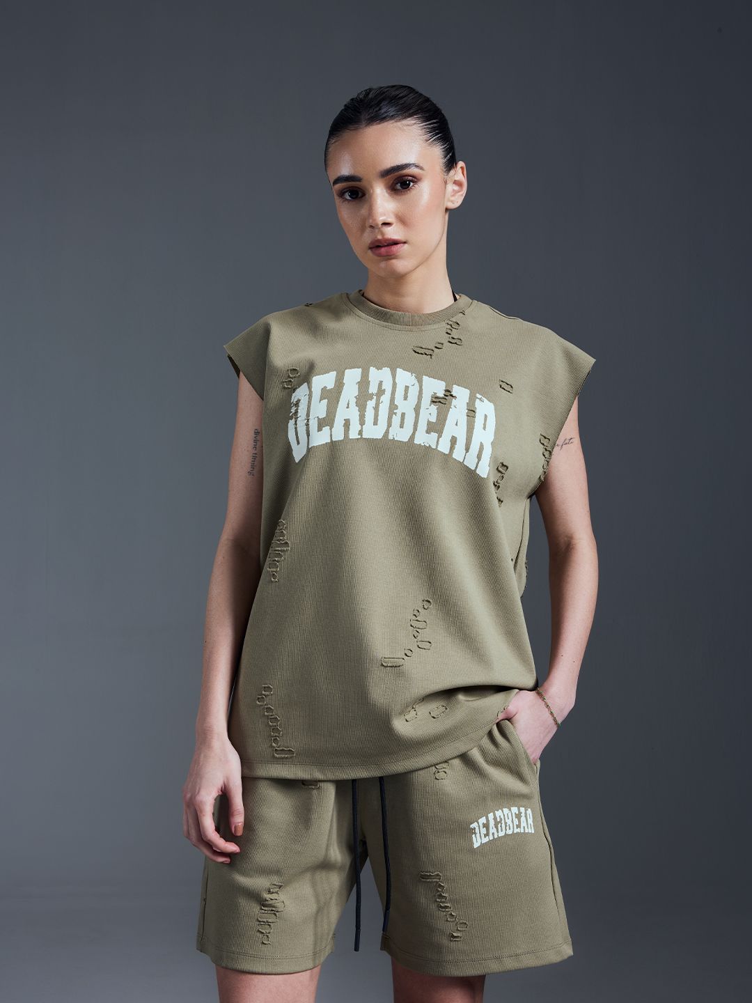 Distressed Olive Shorts - image 6