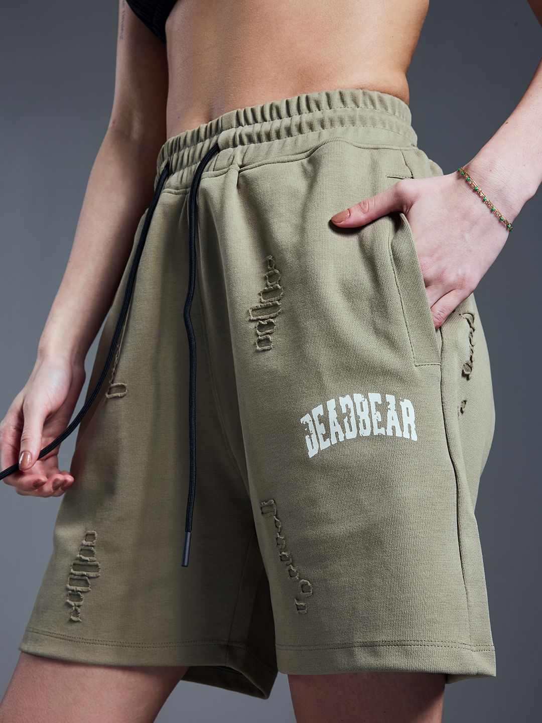 Distressed Olive Shorts - image 8