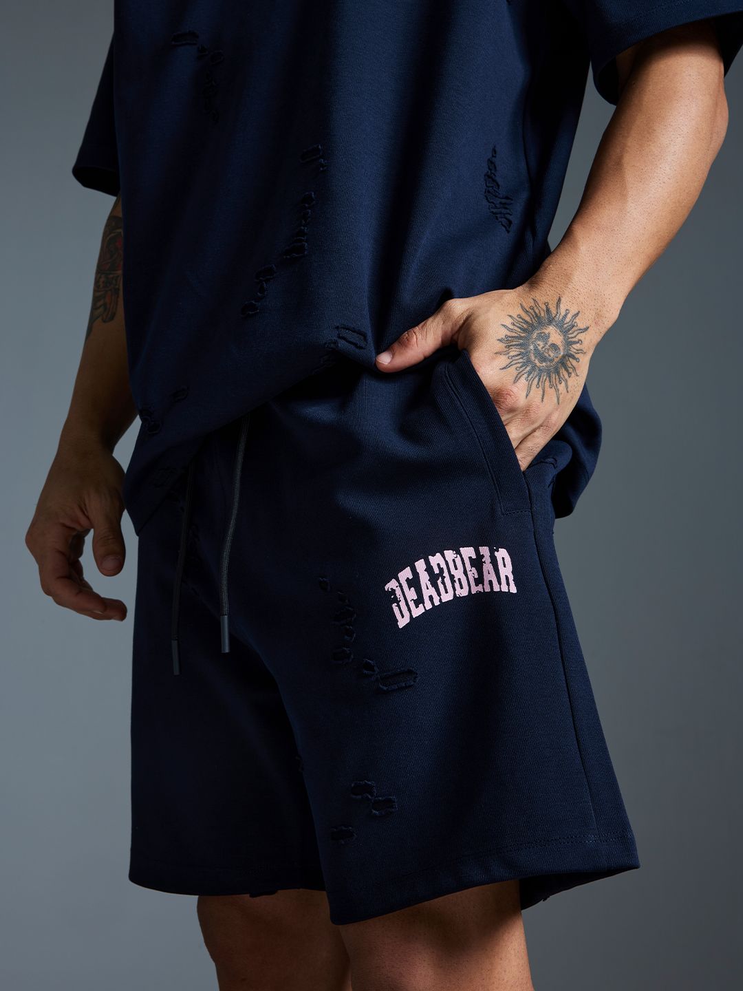 Distressed Navy Shorts - image 3