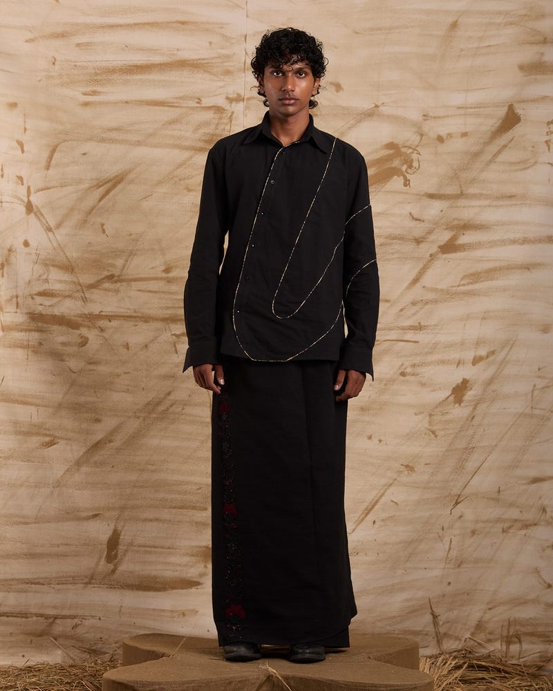 Veshti Hand Embroidered - Black