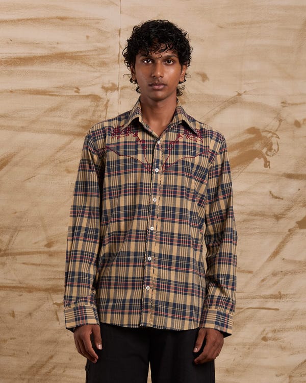 ERODE — Taalam Roses Embroidered Shirt - Blue