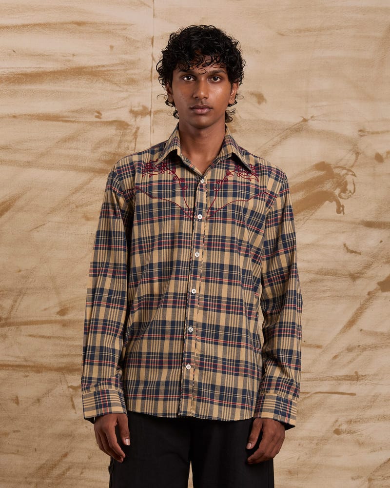 Taalam Roses Embroidered Shirt - Blue