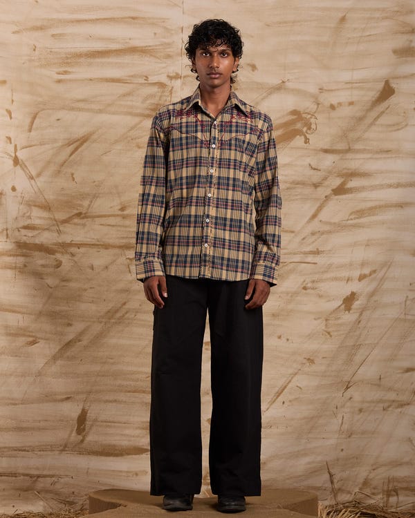 ERODE — Taalam Roses Embroidered Shirt - Blue
