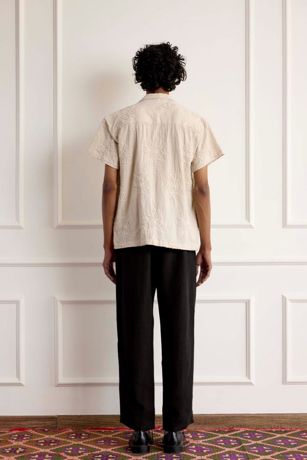 Harago — Embroiderd Cotton Short Sleeve Shirt