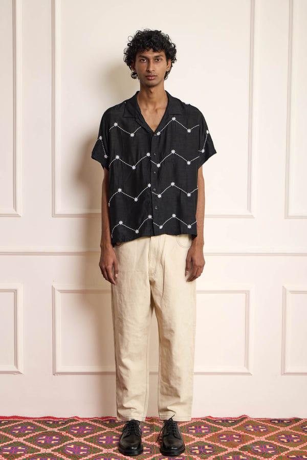 Harago — Beaded Silk Shirt