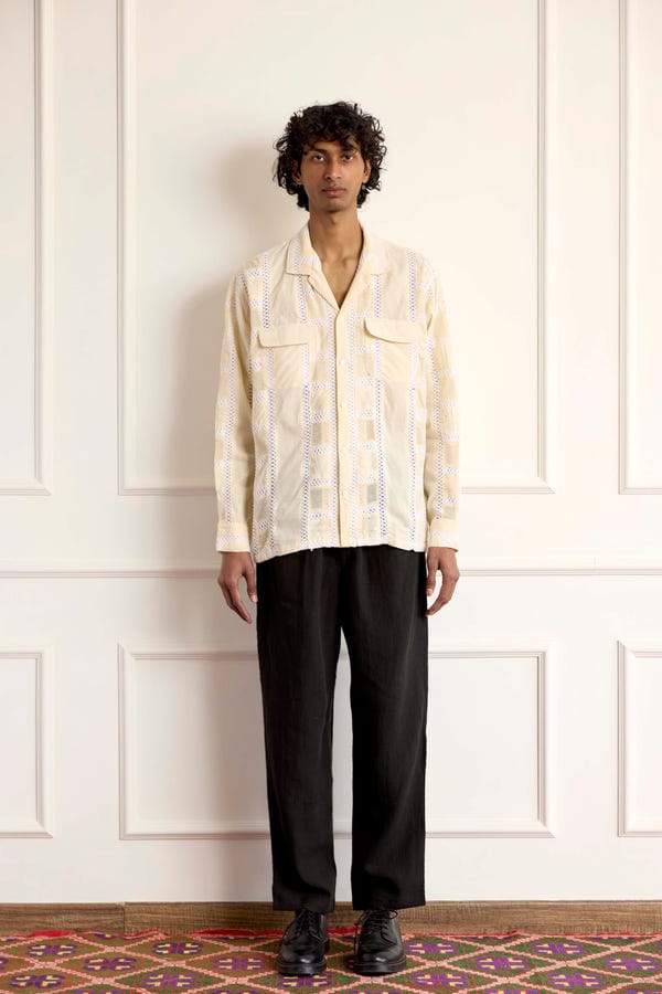 Harago — Lace Patch Long Sleeve Shirt