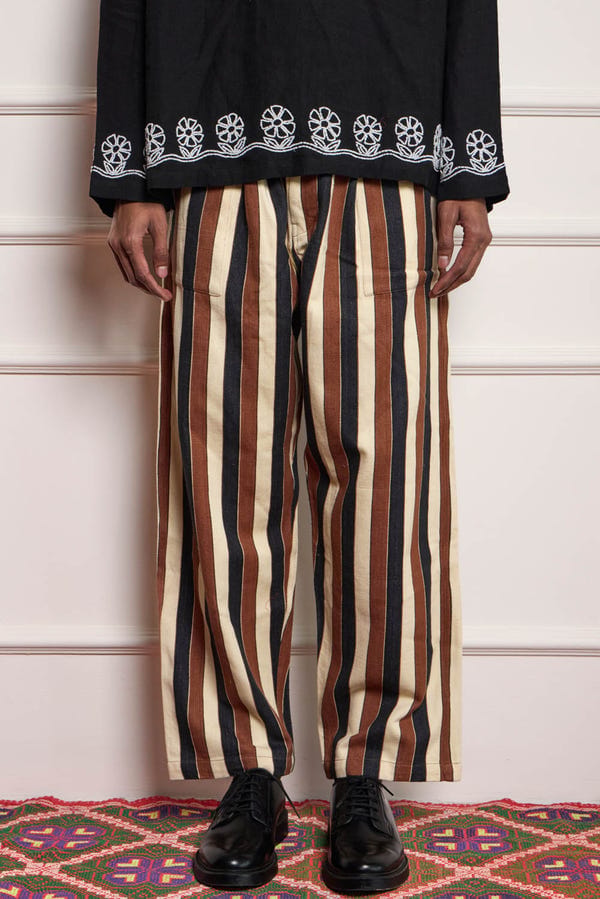 Harago — Brown Stripe Wide Leg Pants