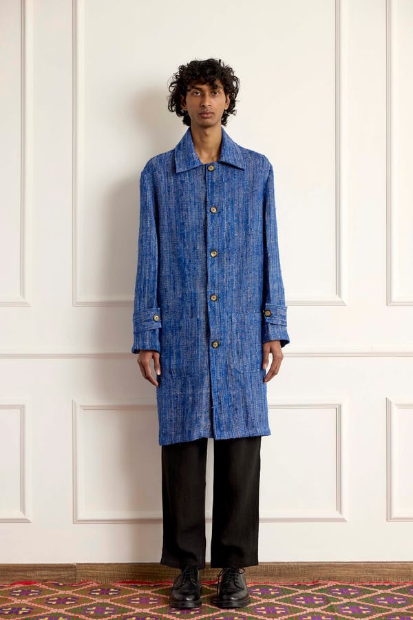 Harago — Textured Woven Long Blouson