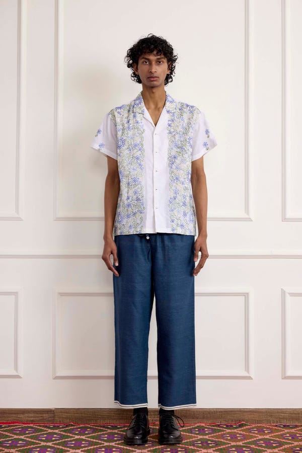 Harago — Kantha Stitch Floral Embroidered Shirt