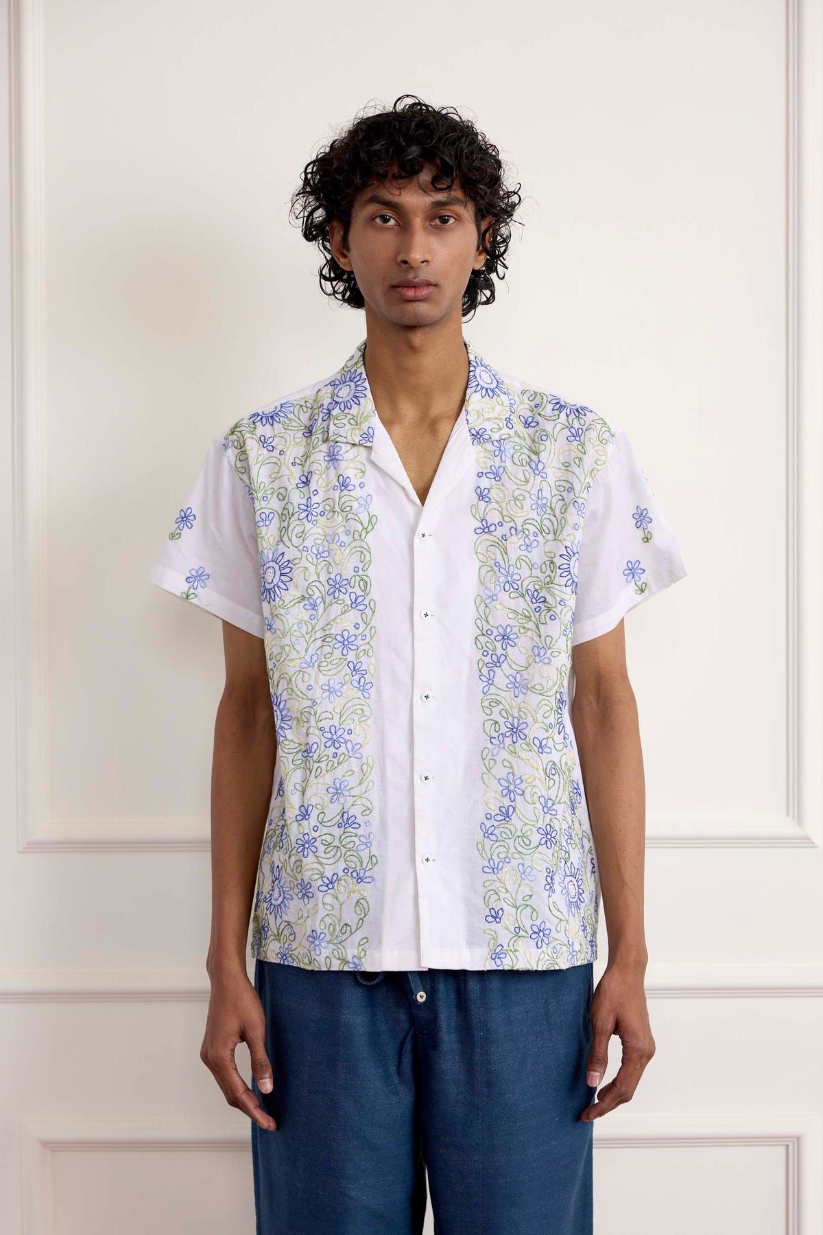 Kantha Stitch Floral Embroidered Shirt - image 3