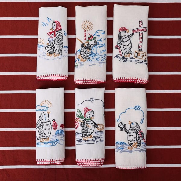 Harago — Penguin Embroidered Napkin