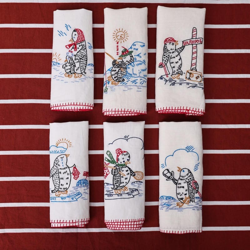 Penguin Embroidered Napkin