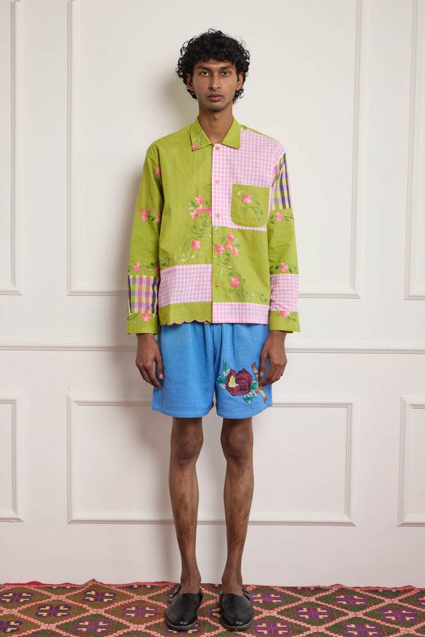 Harago — Embroidered Patchwork Shirt