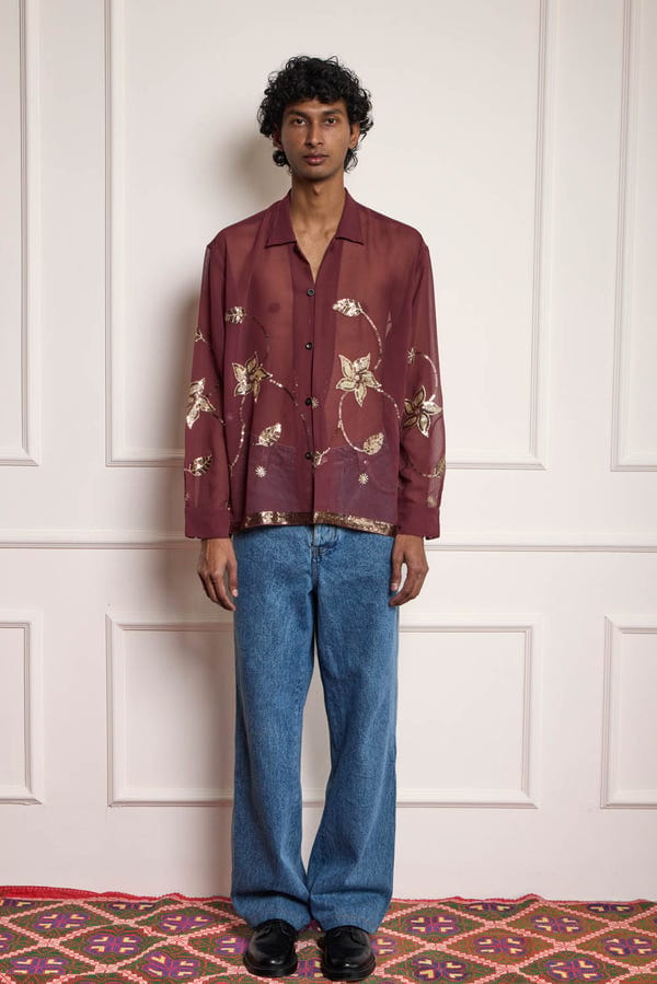 Harago — Sequin Embroidered Silk Shirt