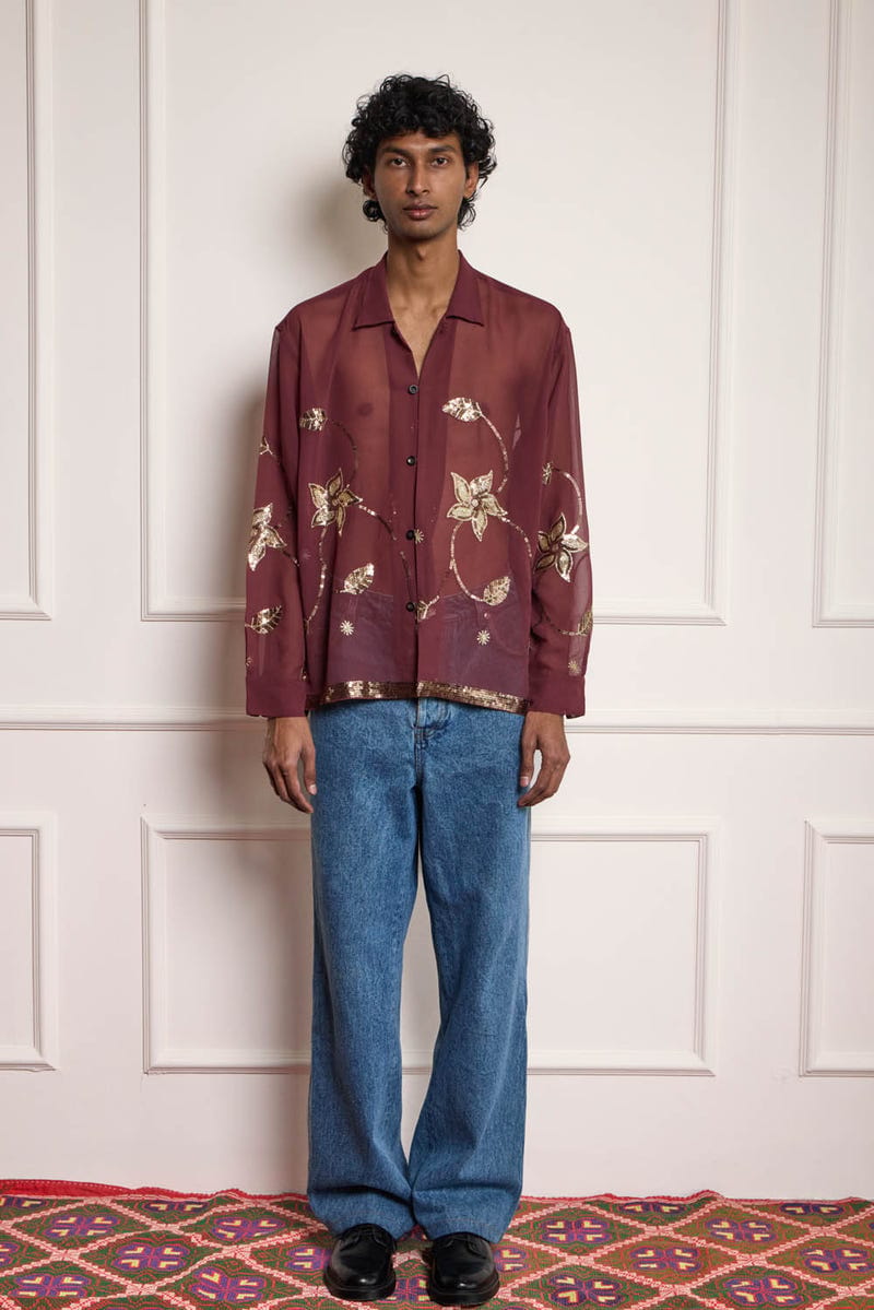 Sequin Embroidered Silk Shirt