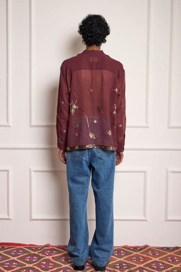 Harago — Sequin Embroidered Silk Shirt