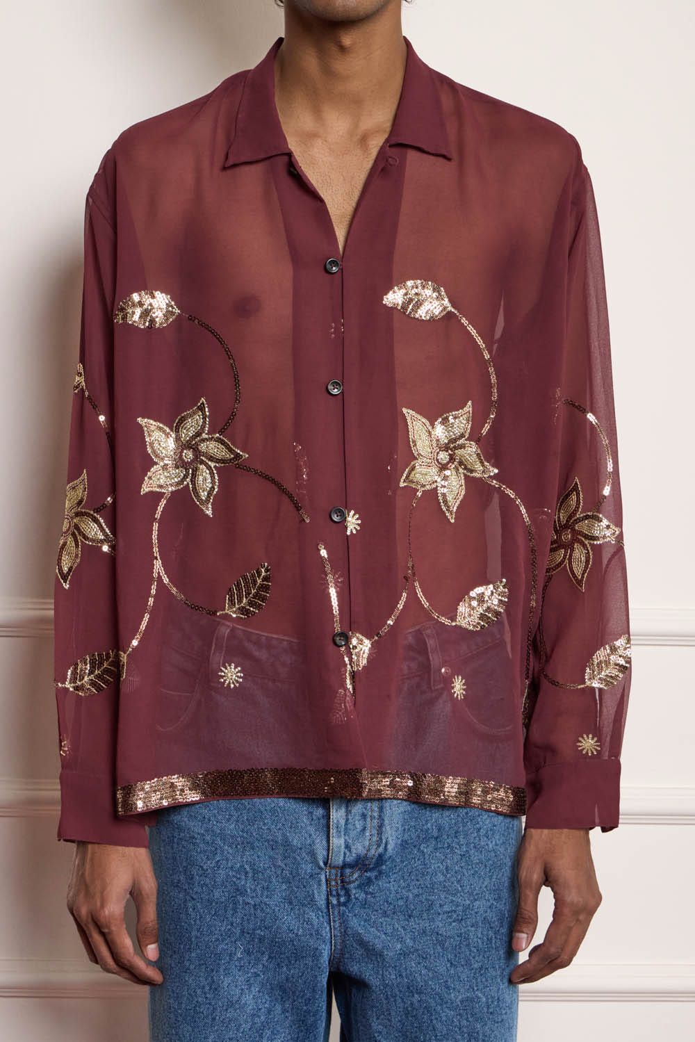 Sequin Embroidered Silk Shirt - image 3