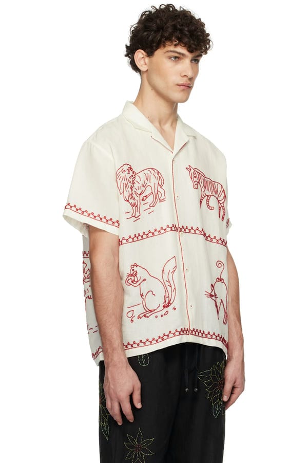 Harago — Bead Embroidered Linen Shirt