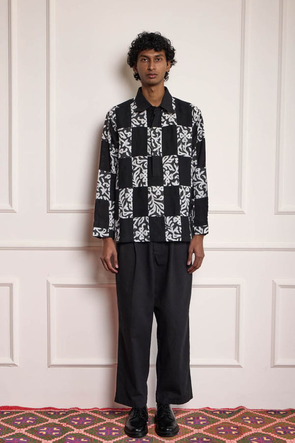 Harago — Block Printed Patch Popover Shirt