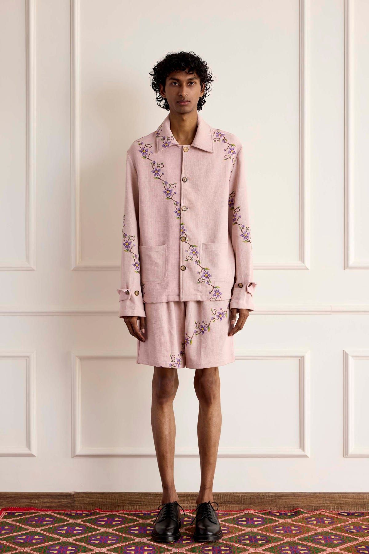 Vintage Floral Cross-Stitch Cotton Jacket - image 1