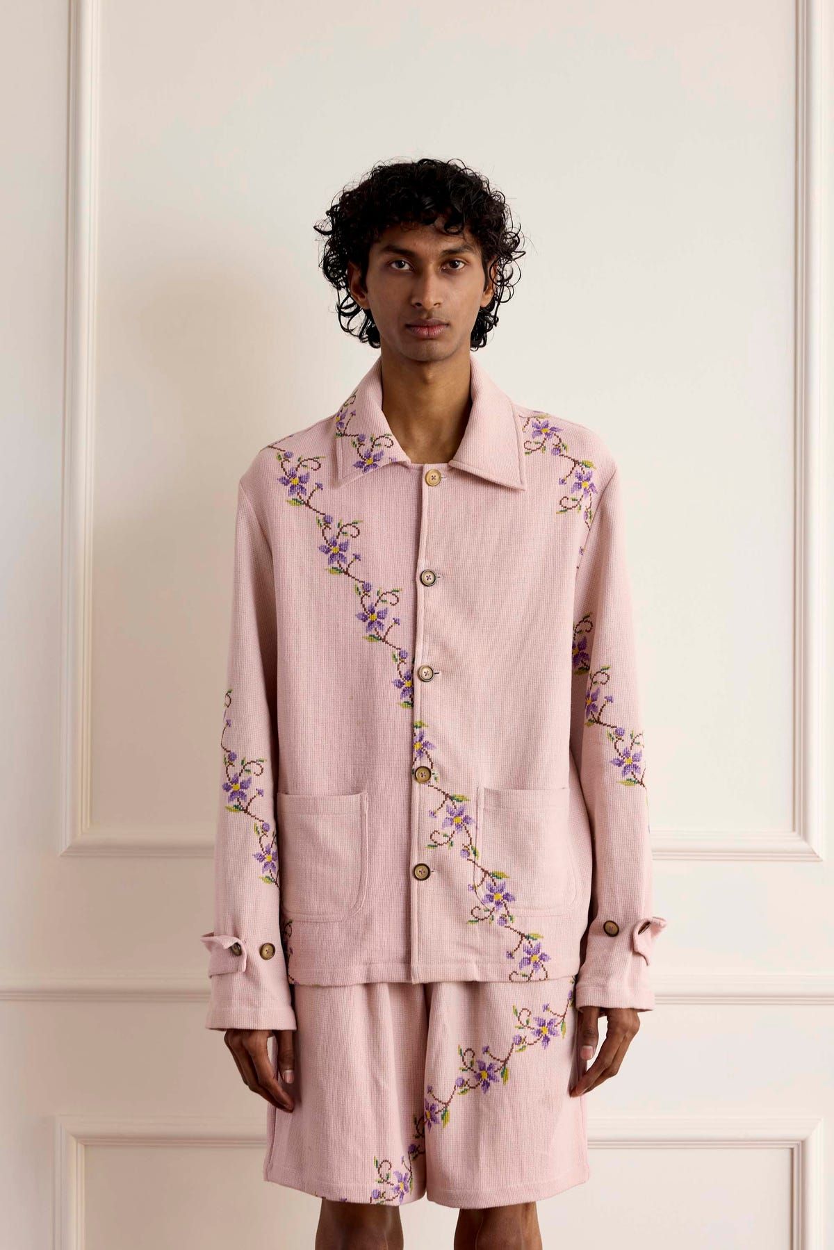 Vintage Floral Cross-Stitch Cotton Jacket - image 3
