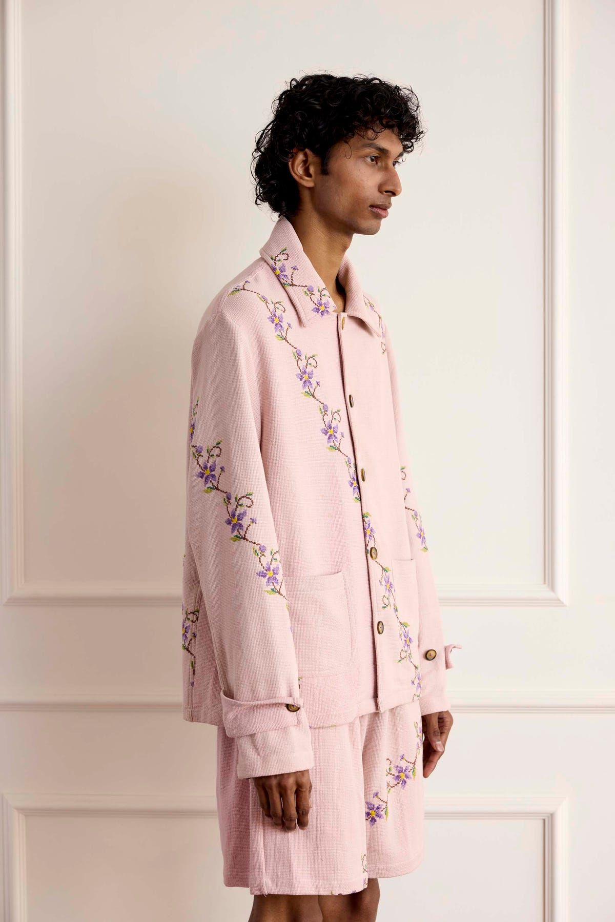 Vintage Floral Cross-Stitch Cotton Jacket - image 4