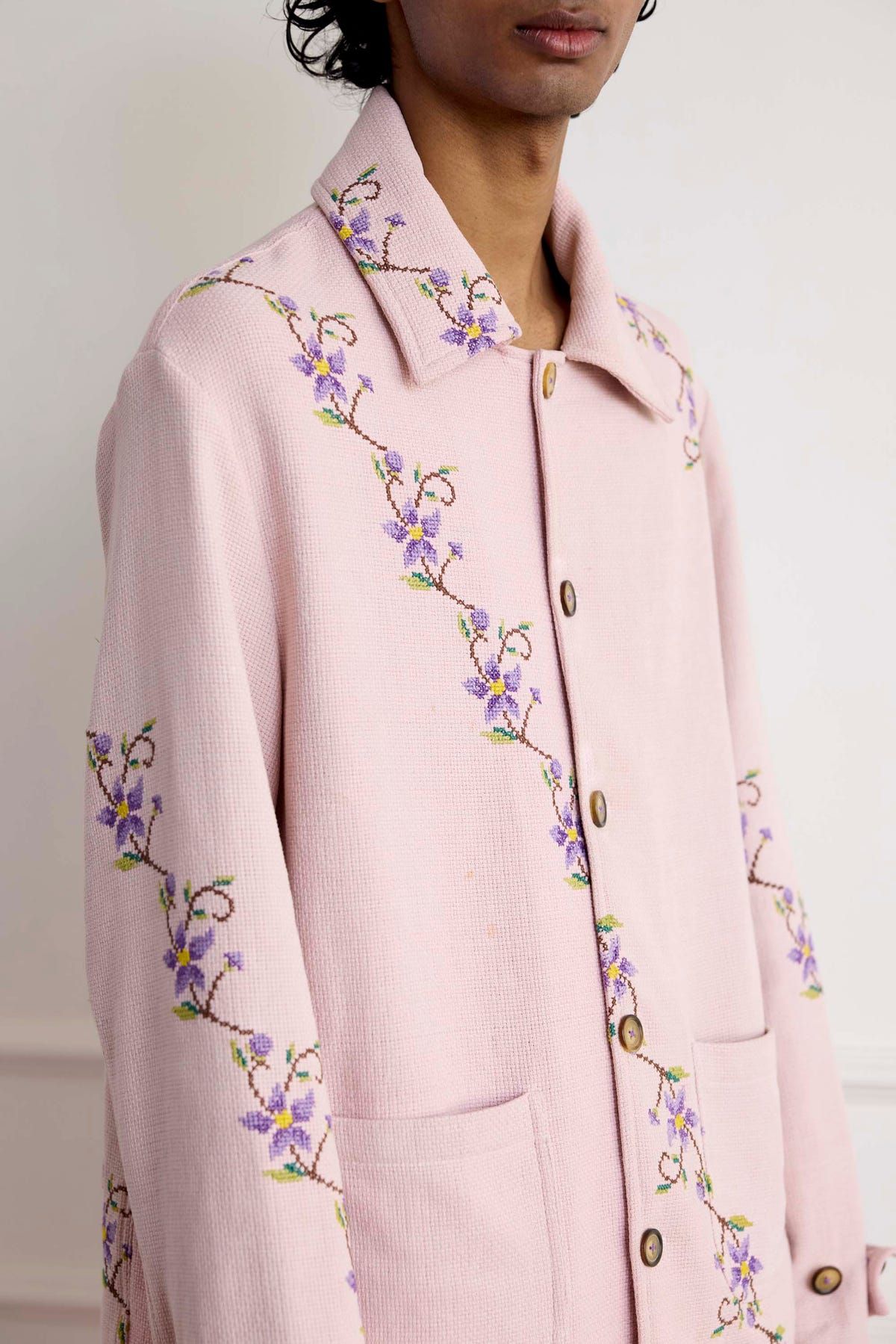 Vintage Floral Cross-Stitch Cotton Jacket - image 5