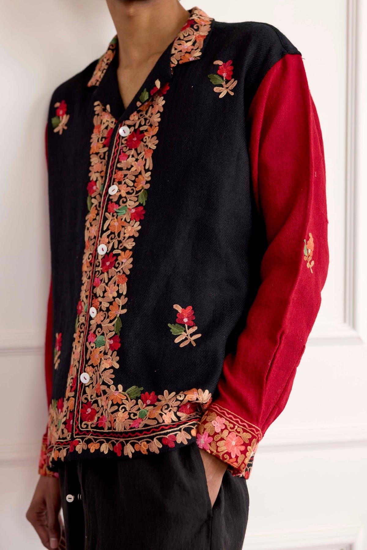 Suzani Embroidered Wool Long Sleeve Shirt - image 5