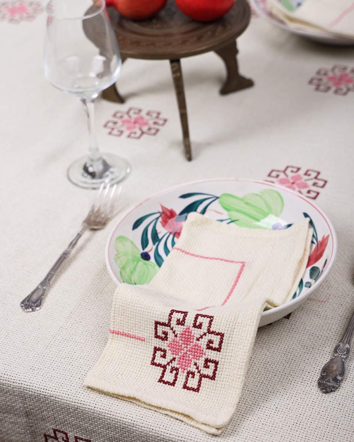 Dainty Cross-Stitch Embroidered Tablecloth - image 3
