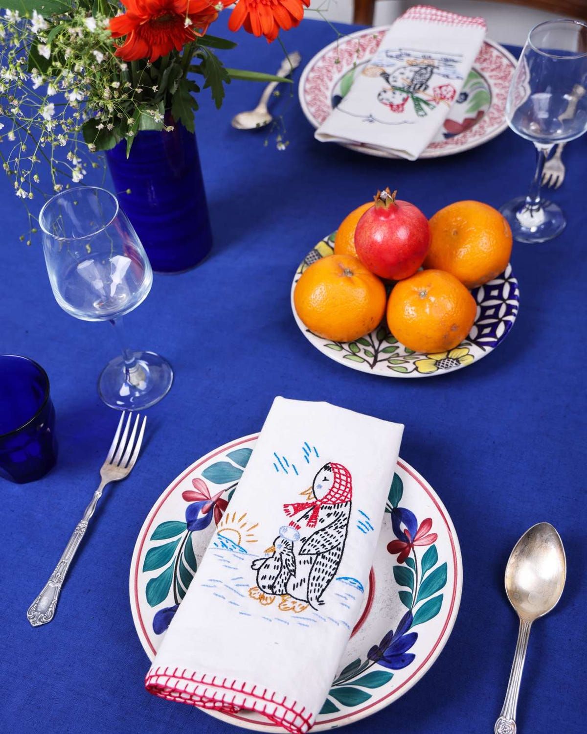 Blue Hand Dyed Tablecloth - image 3