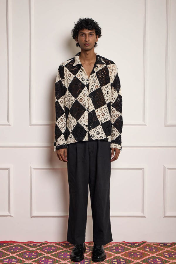 Harago — Lace Diamond Patchwork Shirt