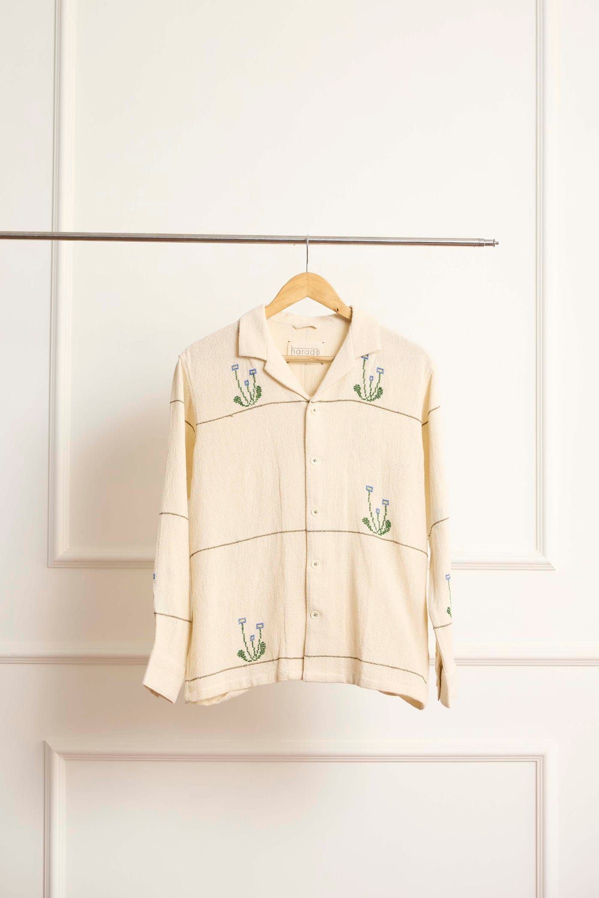 Long Sleeve Cross Stitch Embroidered Shirt - image 1