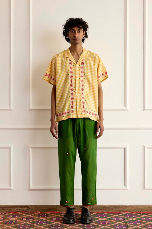 Harago — Chicken-Scratch Embroidered Shirt