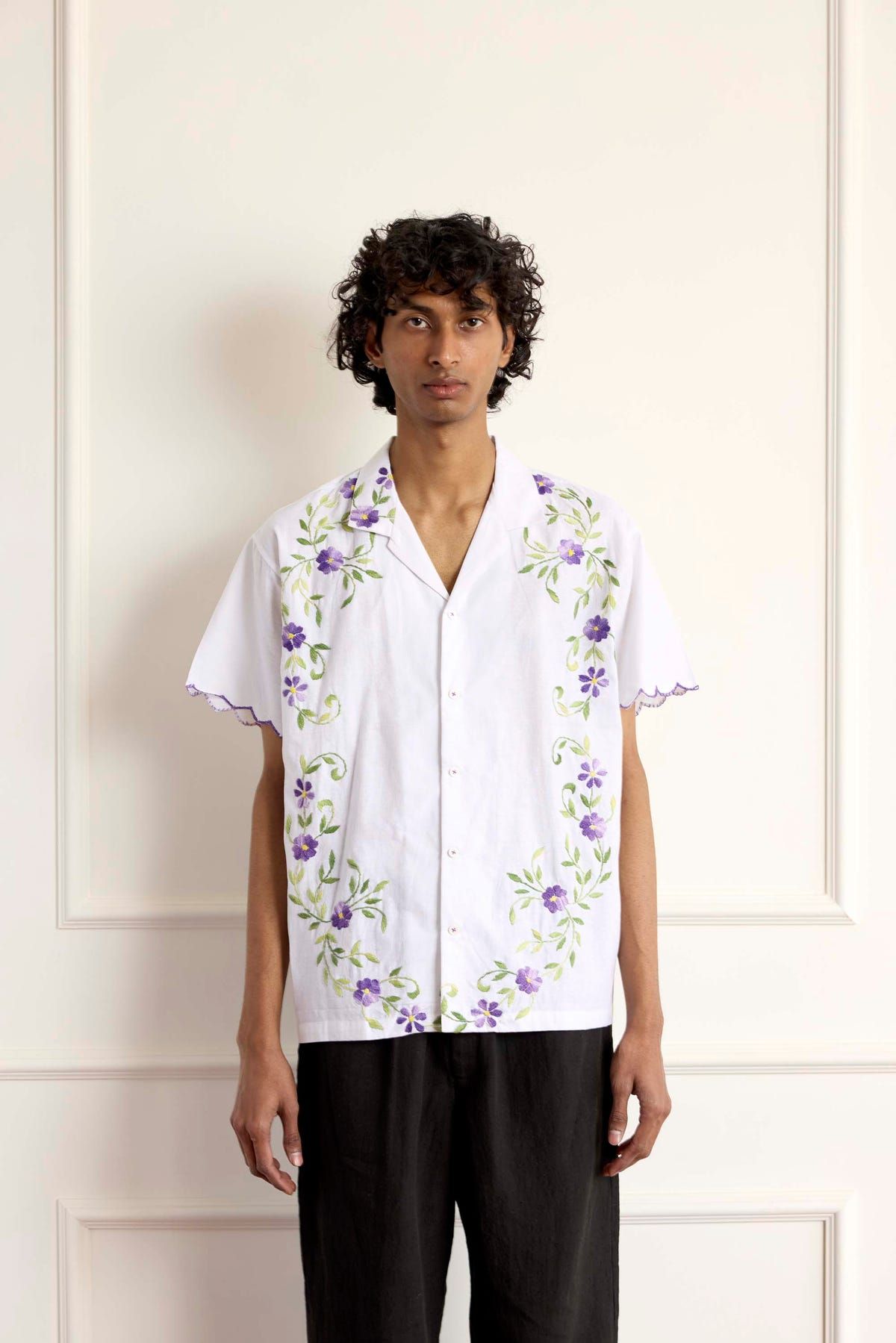 Purple Flower Embroidered Shirt - image 3