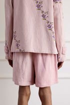 Vintage Floral Cross-Stitch Cotton Shorts view 1
