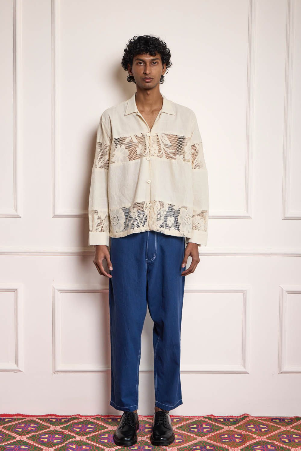 Lace Patchwork Shirt - Cream - image 1