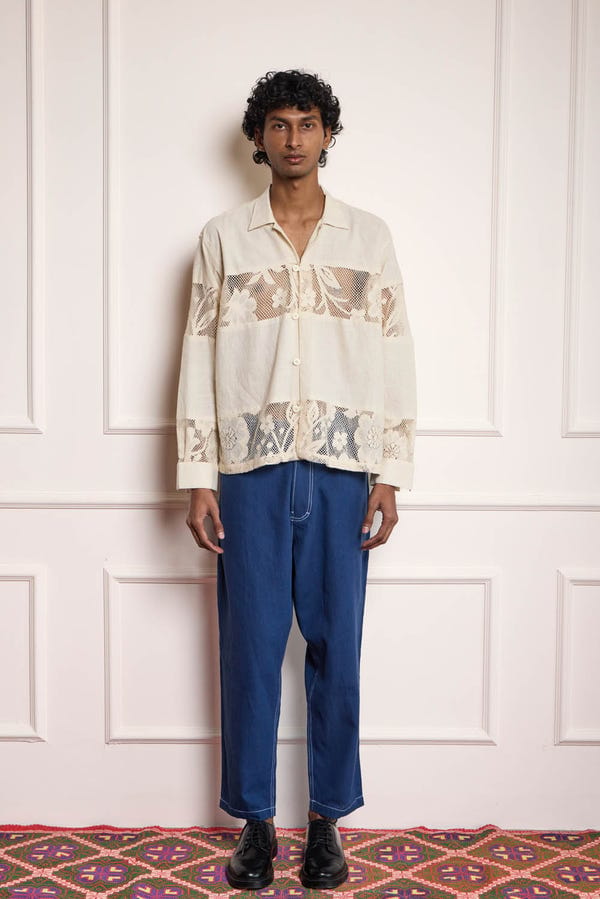 Harago — Lace Patchwork Shirt - Cream