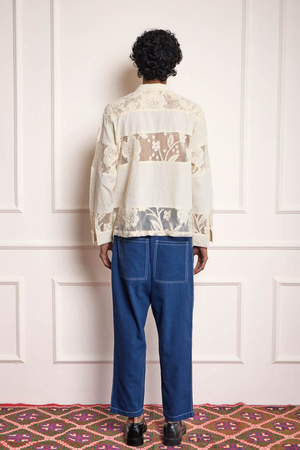 Harago — Lace Patchwork Shirt - Cream