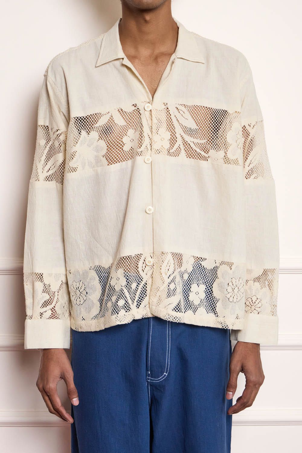 Lace Patchwork Shirt - Cream - image 3