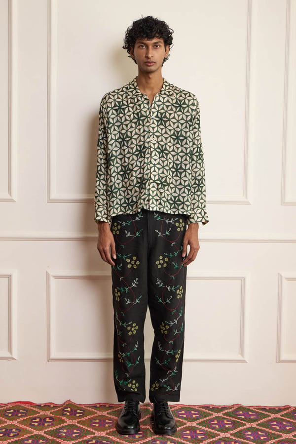 Harago — Beaded Linen Shirt