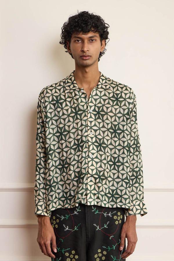 Harago — Beaded Linen Shirt