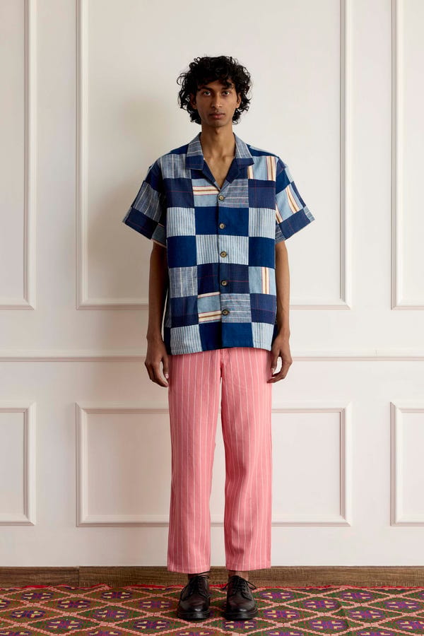 Harago — Blue Patchwork Shirt