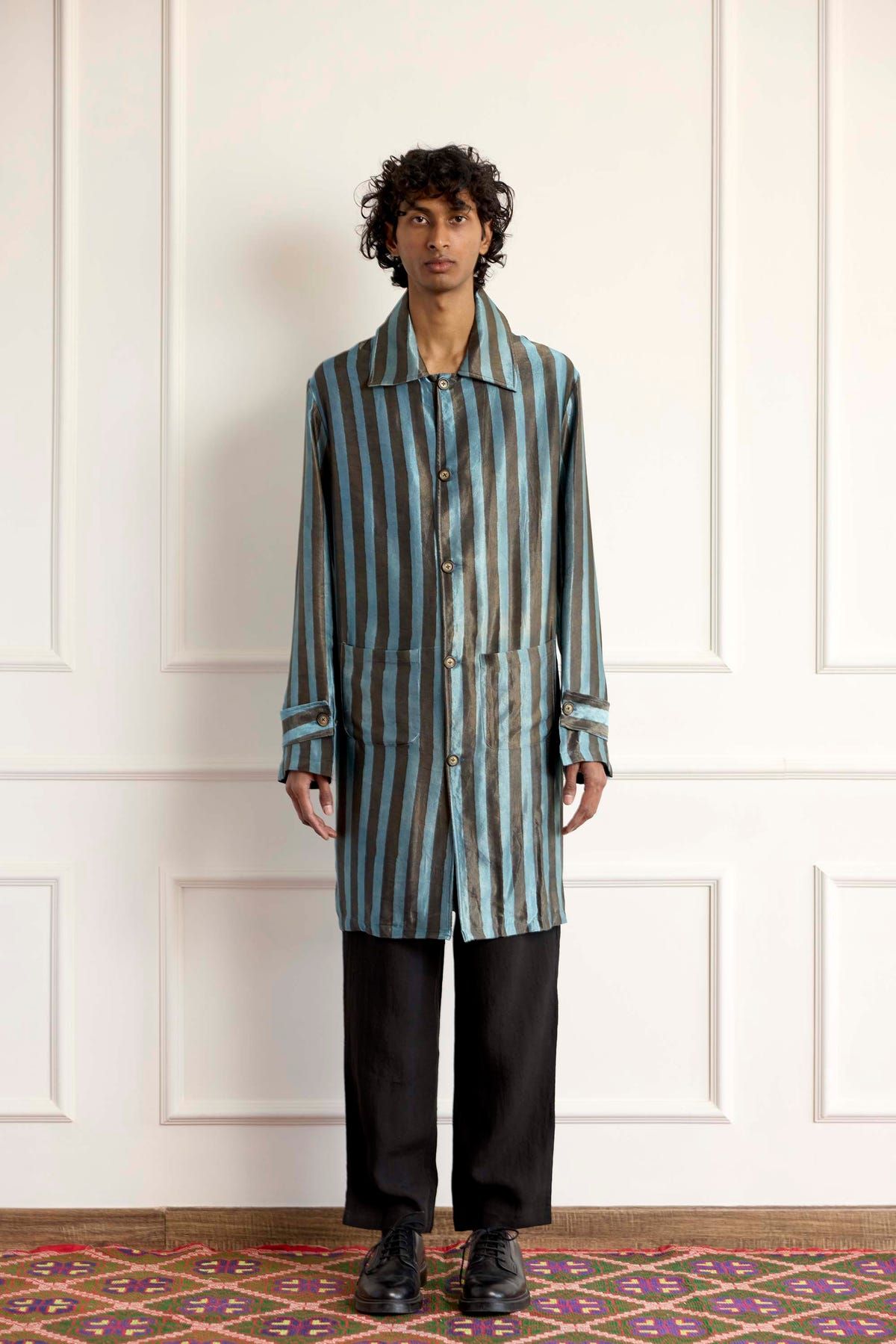Striped Silk Long Blouson - image 1