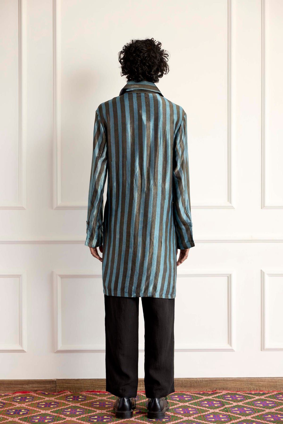 Striped Silk Long Blouson - image 2
