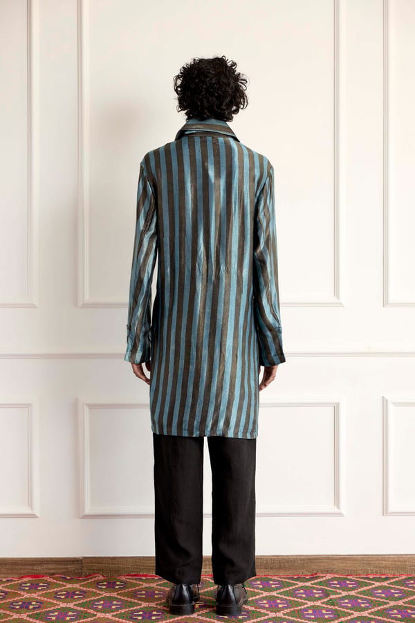 Harago — Striped Silk Long Blouson