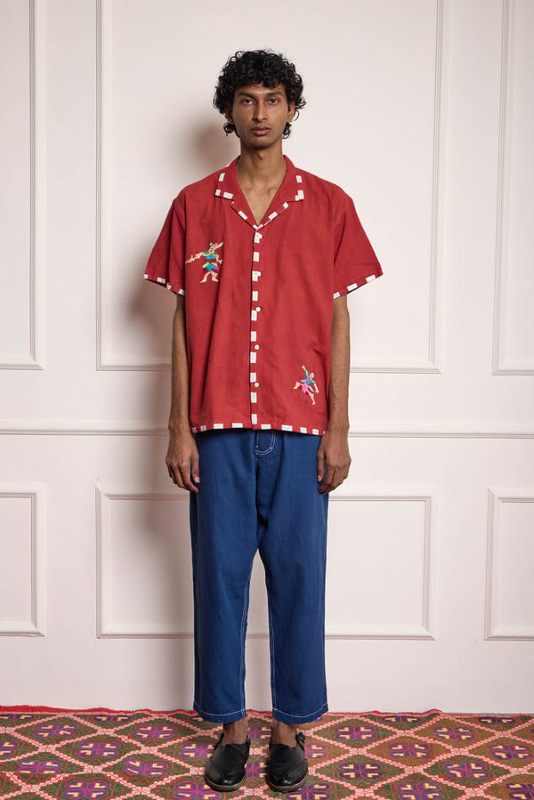 Harago — Hand Embroidered Shirt - Red